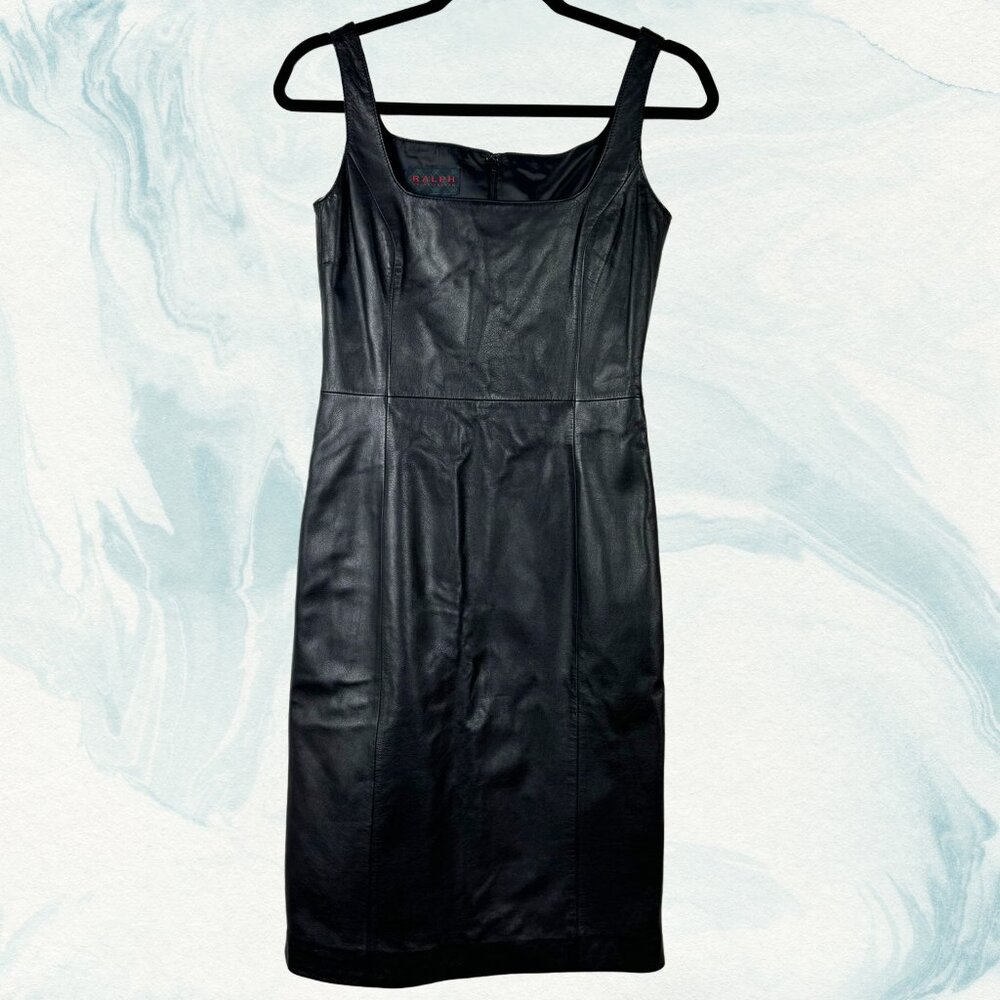 90s Ralph Ralph Lauren Black Leather Dress Vintage Size 2